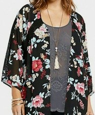 Torrid Floral Chiffon Open Front Kimono Crochet Lace Trim Size 0/1 L - 1X 