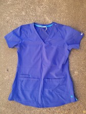 Med Couture 8579 Solid Blue Short Sleeve V Neck Scrub Top Womens Size Small
