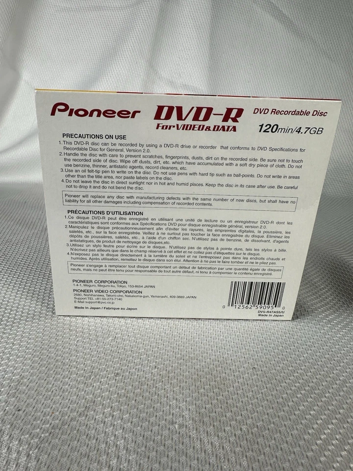Pioneer DVD-R 120 min 4.7 GB disco gravável pacote com 5 DVS-R47AS5/U NOVO - Imagem 3 de 4