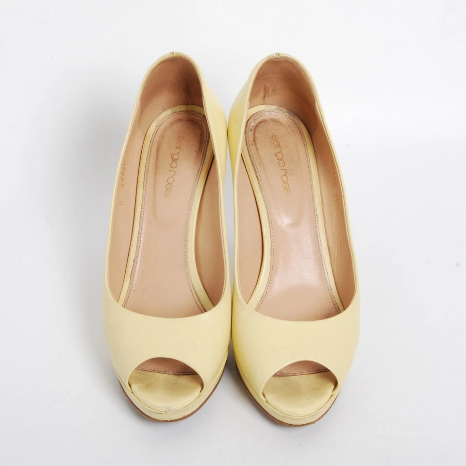 Sergio Rossi Mujer Amarillo Limón Zapatillas Cuero Tacón Zapatillas Eur 39.5 - Imagen 3 de 4