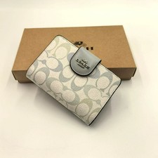 Coach Medium Corner Zip Wallet Pretty Signature Canvas CEC31 Chalk/Blue