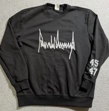 Vango Men Donald Trump Embroidered Signature Black Long Sleeve Sweatshirt Size S