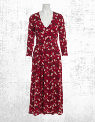 Damen Seasalt Jerseykleid V-Ausschnitt Nency Baumwolle 3/4 Arm Winter karminrot Blüte