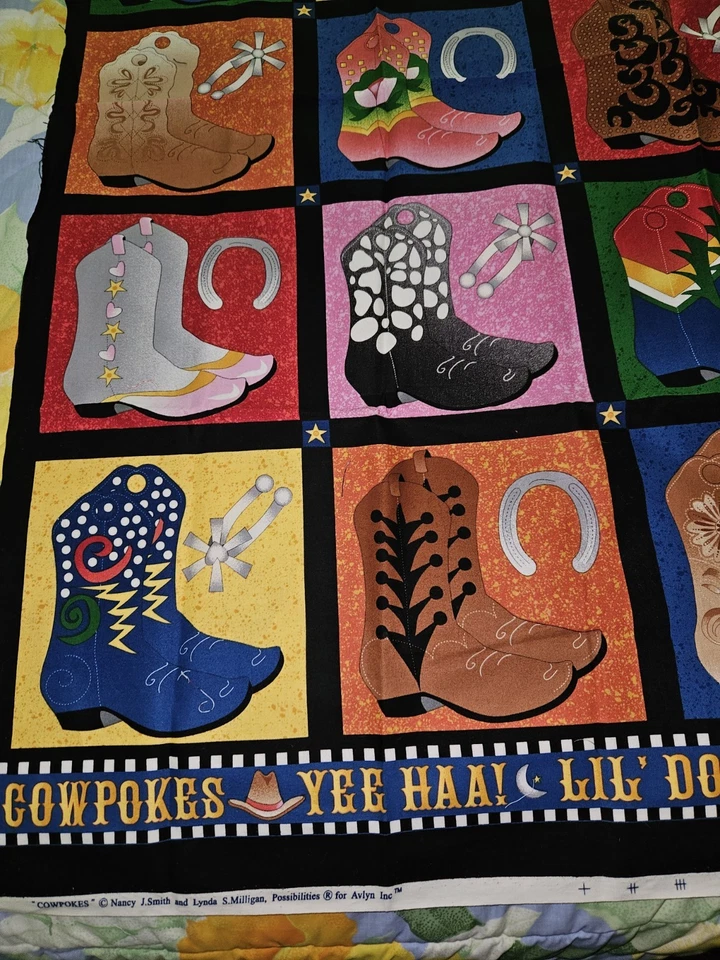 Botas de Vaquero Cowpokes Nancy J Smith/Milligan Panel de Tela de Algodón 44" X 37" Foto 2 de 4