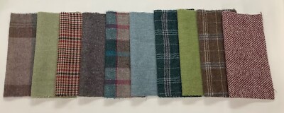 100% REINE WOLLE Karo/H/Knochen 10 große Stoffstücke, Reststück, Patchwork 25x25cm (A)