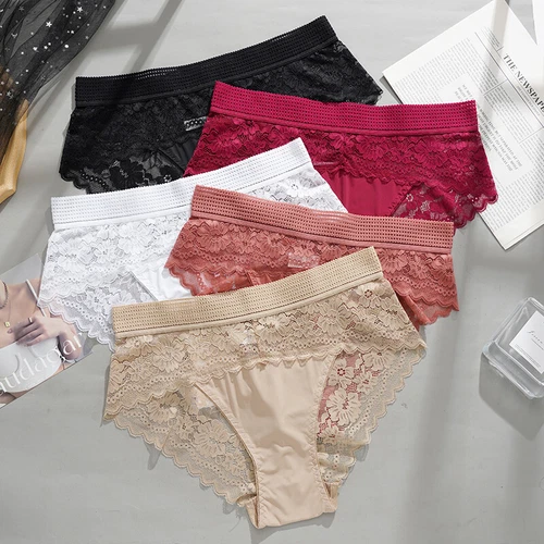 5 Pack Lot Womens Sexy Panties Lingeries High Waist Lace Underwear Thongs Brief - Picture 2 of 17