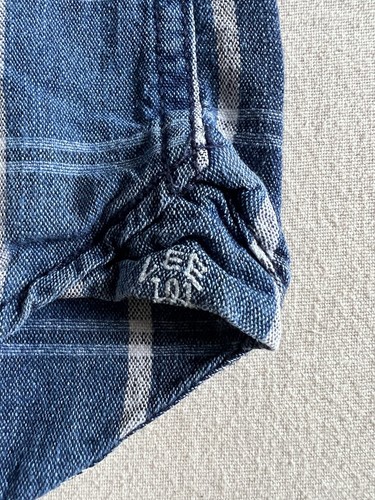 Lee 101 Chambray Shirt M Indigo Blue Check Raw Textured Cotton Vintage Repro 42" - Imagen 3 de 20