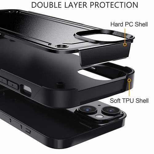 Custodia Nera per Apple iPhone 14/14+/14 Pro/14 Pro Max Antiurto Doppio Strato Cover - Foto 23 di 36