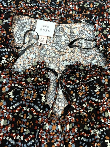 Knox Rose Damen schwarz bunt bedruckt Langarm Wickel Top Freizeit Gr. XL - Bild 9 von 9