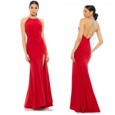 Mac Duggal 25572 Beaded Halter Jersey Evening Gown Red Dress 4