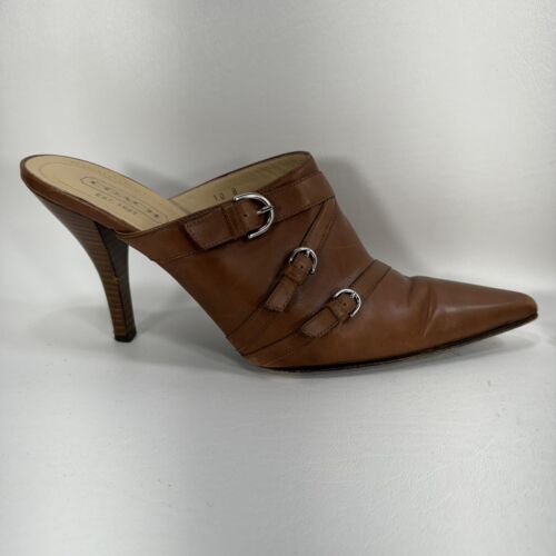 Coach Hazel Women’s Brown Leather Slip On Stilleto heel Sandal Mules Size 10 B - Picture 6 of 11