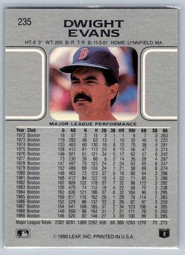 1990 Leaf Dwight Evans #235 - Picture 2 of 2
