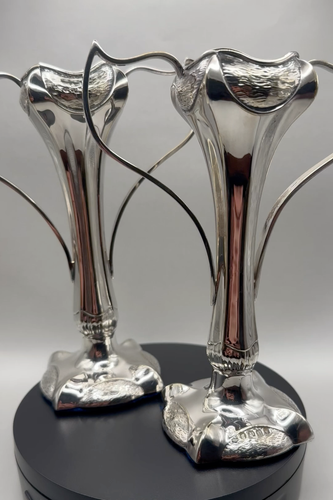 Pair of Antique Silver Plated Claw Vases - EPNS - Video 1 of 1