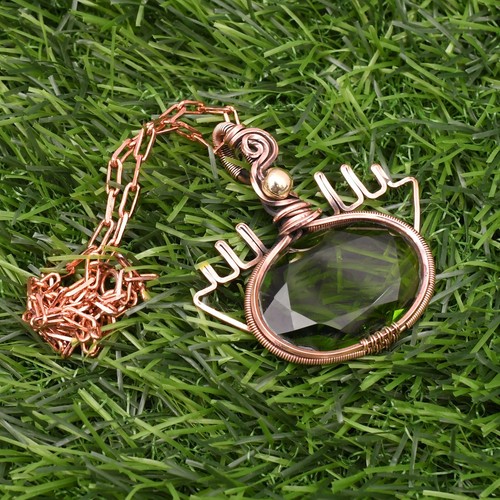 Peridot Pendant Gemstone Copper Wire Wrapped Handmade Jewelry Pendant 1.97" - Picture 6 of 11