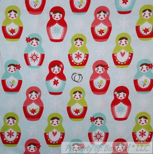 BonEful FABRIC Cotton Quilt Blue White Russian Matryoshka Doll Summer SALE SCRAP