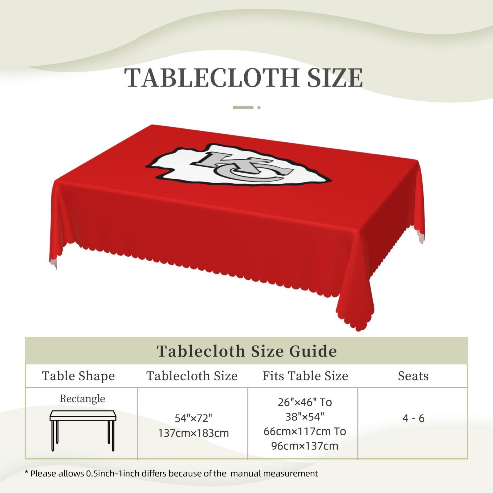 Kansas City Chiefs Tablecloth Waterproof Tablecover Dining Table Cloth