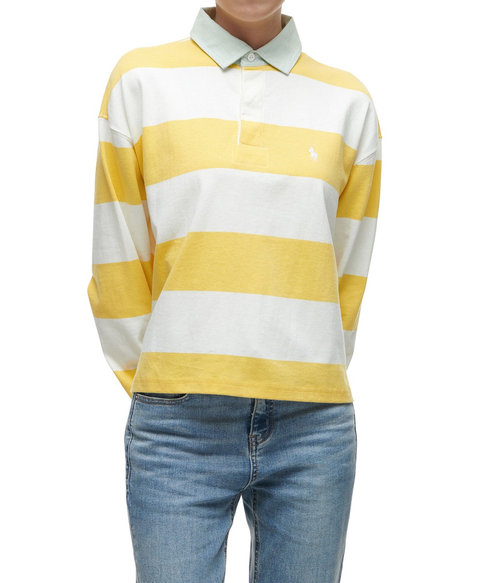 ★★POLO RALPH LAUREN★★ W Stripe Crop Jersey Rugby Shirt Y Genuine Polo Ralph Lauren Stripe Cropped Jersey Rugby Shirt