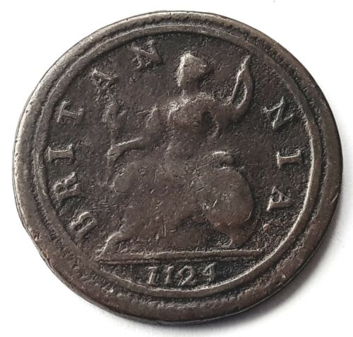 1724 George I halber Penny Kupfermünze Lot HP10b - Bild 1 von 2