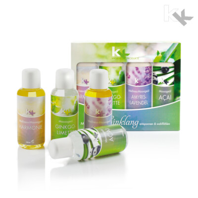 Massageöl Set ''Einklang'' 4x100 ml Massage Ätherische Öle Wellness Physiotherapie