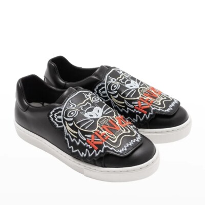 $345 Kenzo Kid's Tiger Leather Low-Top Sneakers big kids Size US 3.5  Eur 35