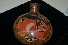 PEDRO GUERRERO MAYAN HEAD GLAZED POTTERY VASE, SAN JUAN DE ORIENTE, NICARAGUA