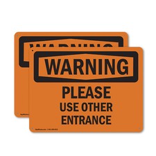  2 Pack Please Use Other Entrance OSHA Warning Sign Decal Metal Plastic