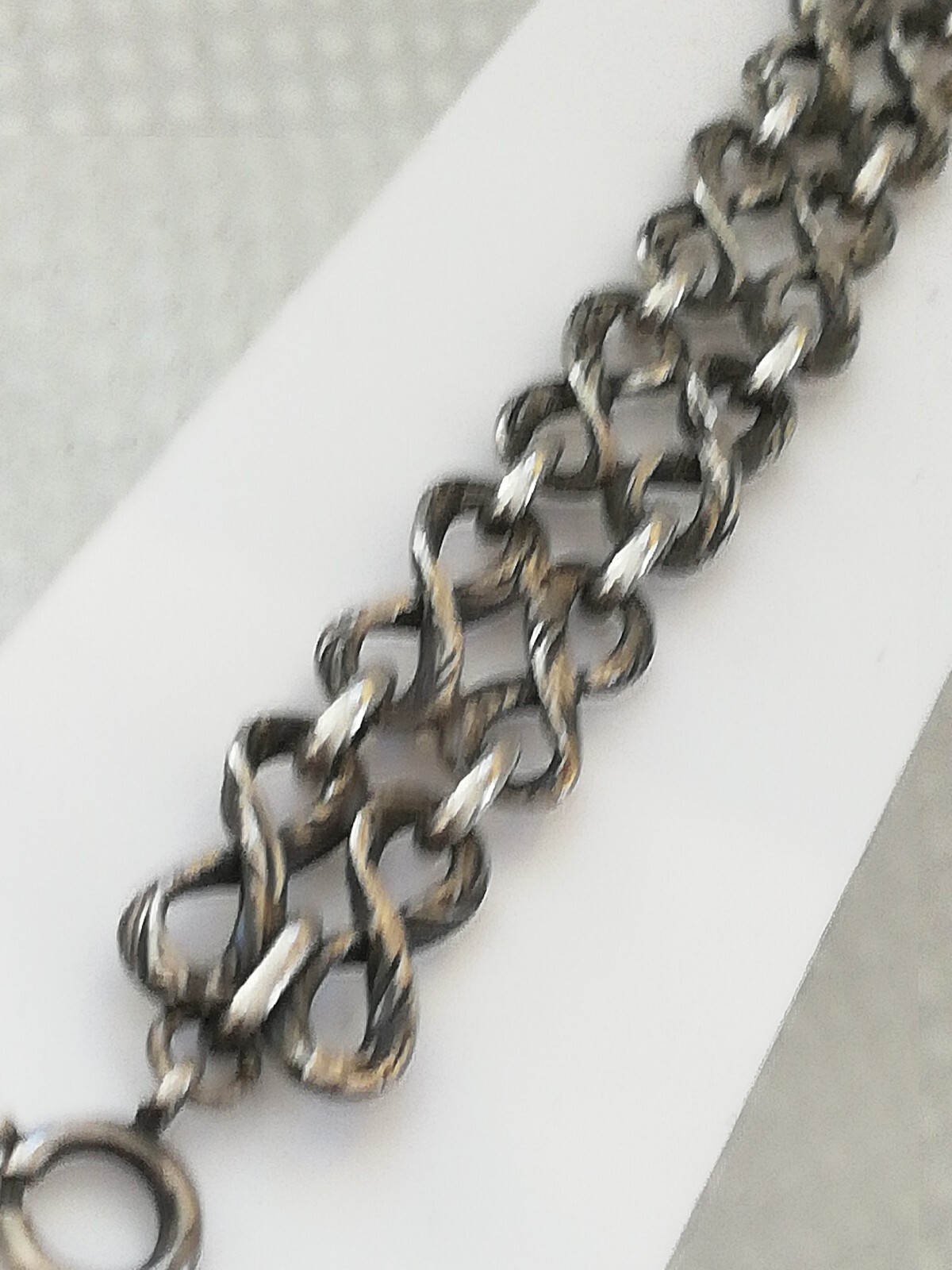 ANTIQUE 19c SOLID SILVER BRACELET Double Mesh CHA… - image 3