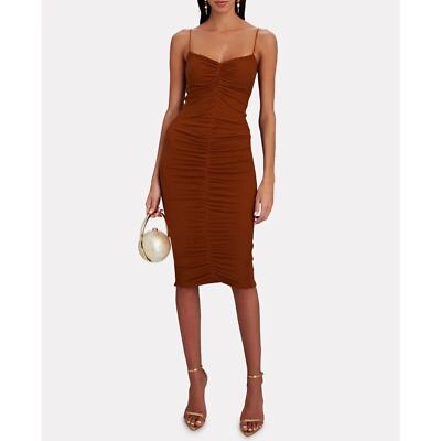 ENZA COSTA Dress Womens XS Umber Stretch Silk Knit Ruched Strappy Midi NEW  | eBay