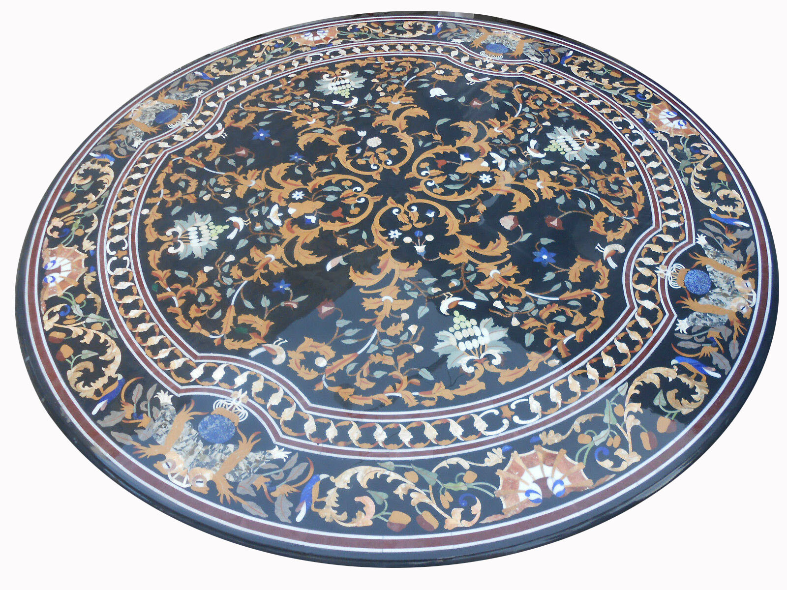 48-inch marble dining table top with pietra dura floral inlay handicraft