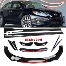 Front Bumper Lip Splitter Spoiler Side Skirt For Nissan Altima Glossy Black +Red