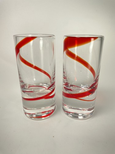 2 Pier 1 Swirline Red Swirl Shot Glasses or Cordial Glass - Picture 3 of 8