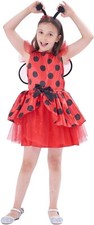 Girls Lady Bug Costume Tulle Tutu Fancy Dress Outfit Red Size 130 Size 6/7
