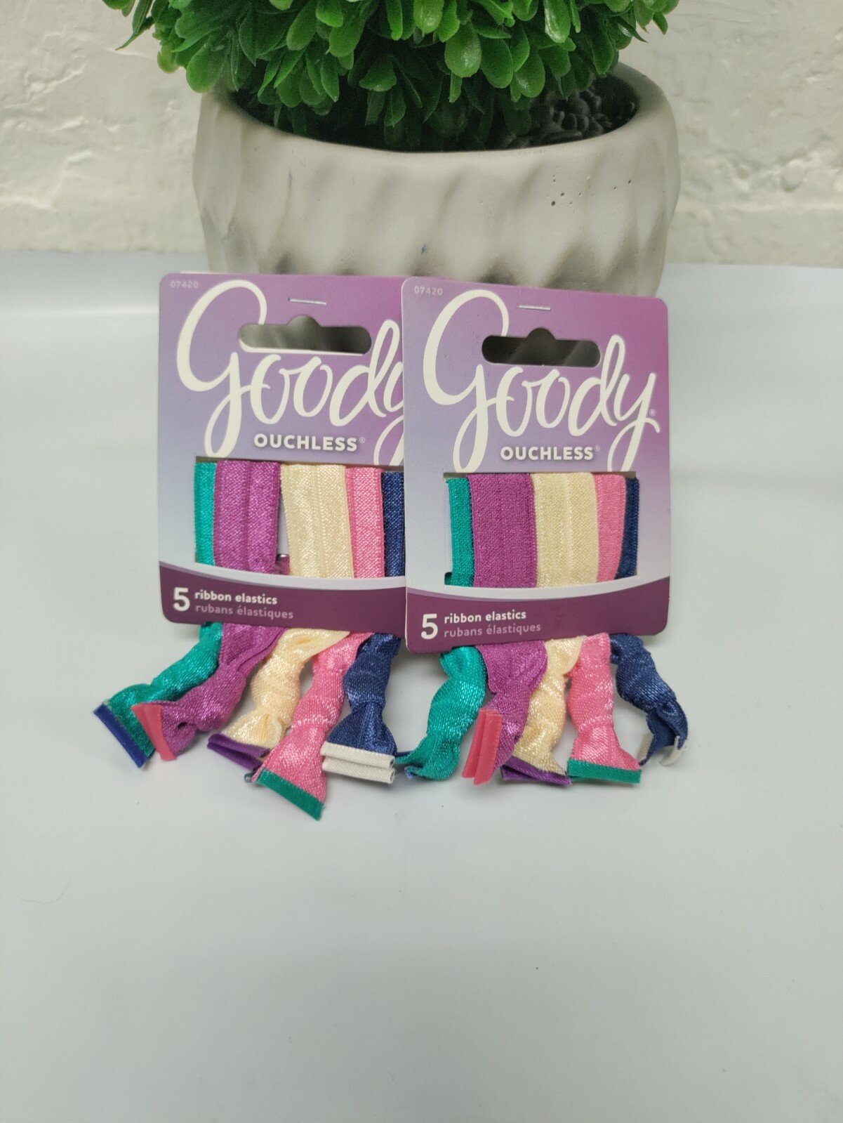 2 Goody Ouchless 5 Ribbon Elastics Hair Tie Athletic Ponytail Hair Accessories