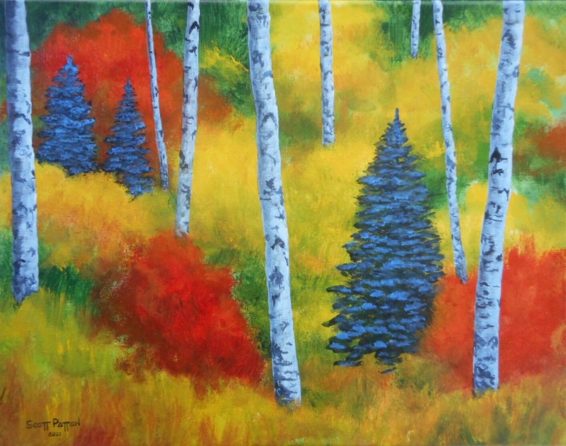 Scott Patton Art: "Fall Brilliance: Paper Birches" Original North Woods Painting