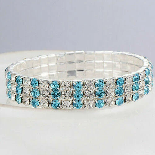 MODA ÉPICA - Pulsera elástica con estrás de cristal blanco azul - Brazalete pulsera Foto 4 de 4