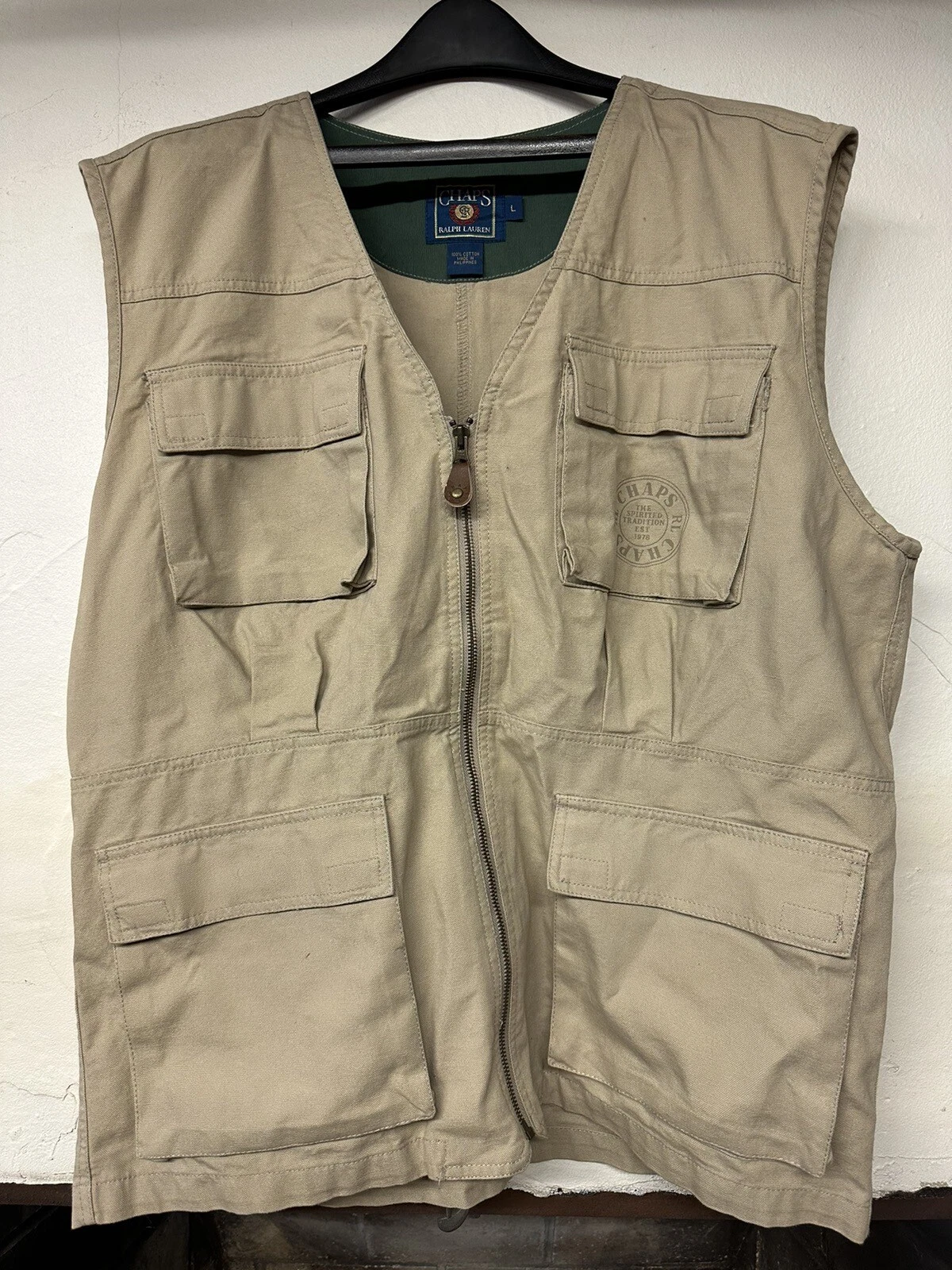 Vintage Chaps Ralph Lauren Field Vest Tan Full Zip Fishing Large L