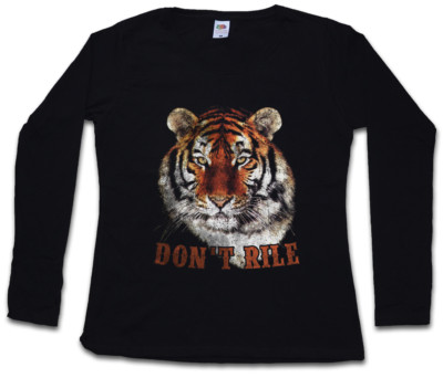 DON'T RILE DAMEN LANGARM T-SHIRT Tiger Fell Fur Head White Animal Welfare Cat