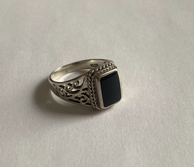VINTAGE CHAPAL ZENRAY Black Onyx 925 Sterling Silver Filigree Ring *SZ 8* JR23