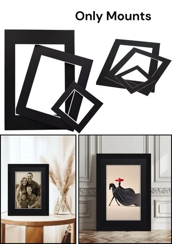 Black Photo Picture Frame Mounts Bevel Cut 1.4mm White Core Mount board