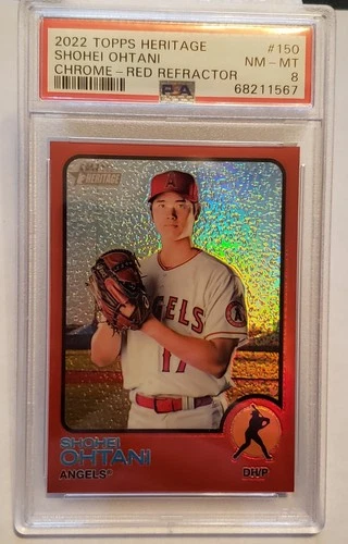 2022 Topps Heritage - Shohei Ohtani #150 Chrome Red Border Refractor PSA 8