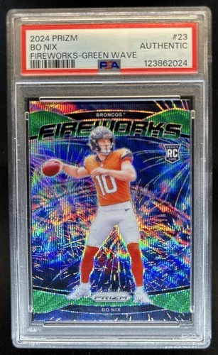 2024 Panini Prizm Bo Nix Fireworks RC Green Wave #23 Broncos PSA Authentic
