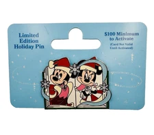 Disney Parks Happy Holiday Christmas Mickey And Minnie Pin 2023 Gift Card LE