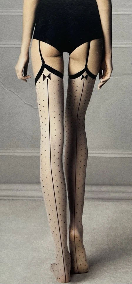 NOVAS meias Fiore Garter tamanho LG GOSSIP Storia costura branca/preta e pontos 20 denier - Imagem 4 de 4