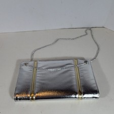 Vintage 60s Walborg handbagMetallic Silver Lined Clutch, Detachable Chain Strap,