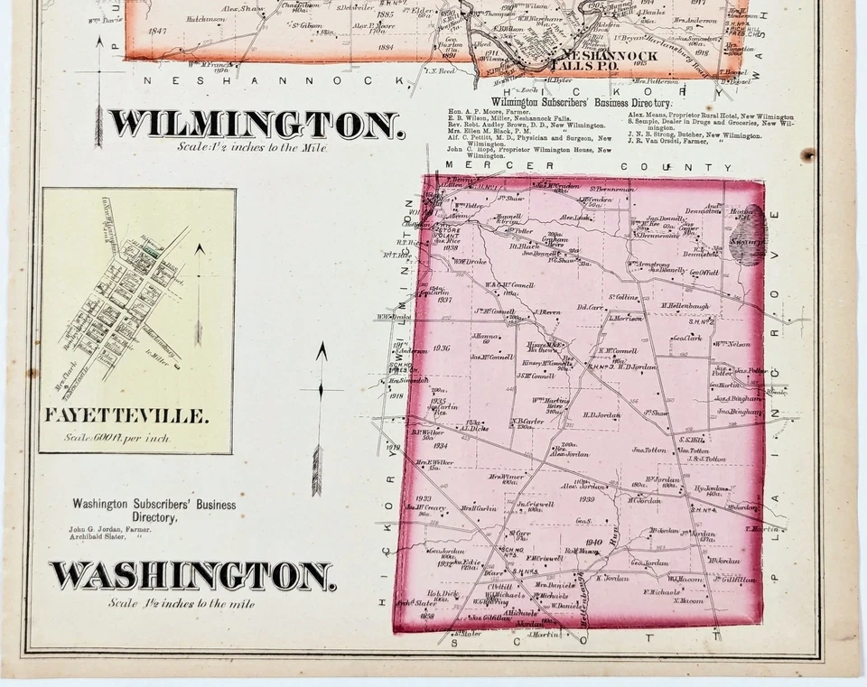 WILMINGTON - WASHINGTON Township Plat Mapa Pennsylvania Lawrence Cty 1872 Foto 3 de 4