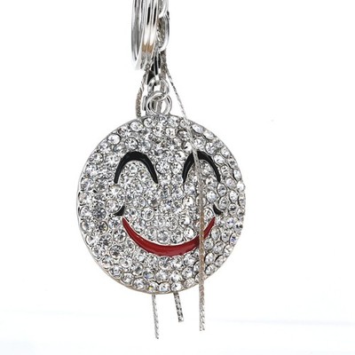 Rhinestone Bling Smiling Face Keychain Bag or Purse Charm Emoji
