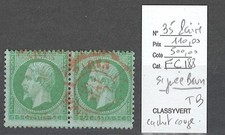 France - Yvert 35  Paire  Napoléon dentelé 5cts vert pale sur bleu-   SIGNE BRUN