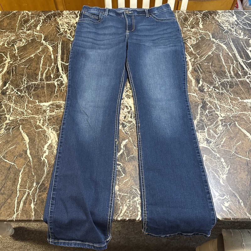 Wrangler Q-Baby No Gap Waistband Blue Denim Jeans Women Size 32X34 Bootcut Pants