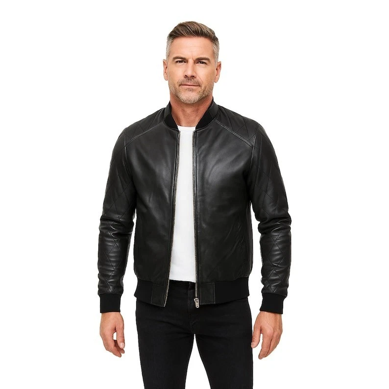 Men Real Leather Jacket For Men Classic Vintage Black Cowhide Coat Biker Gift