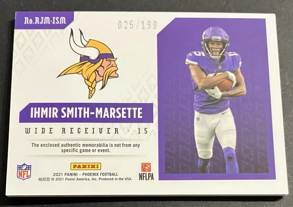 Ihmir Smith-Marsette 2021 Panini Phoenix RC Rookie Silver /199 Patch - Image 2 of 2